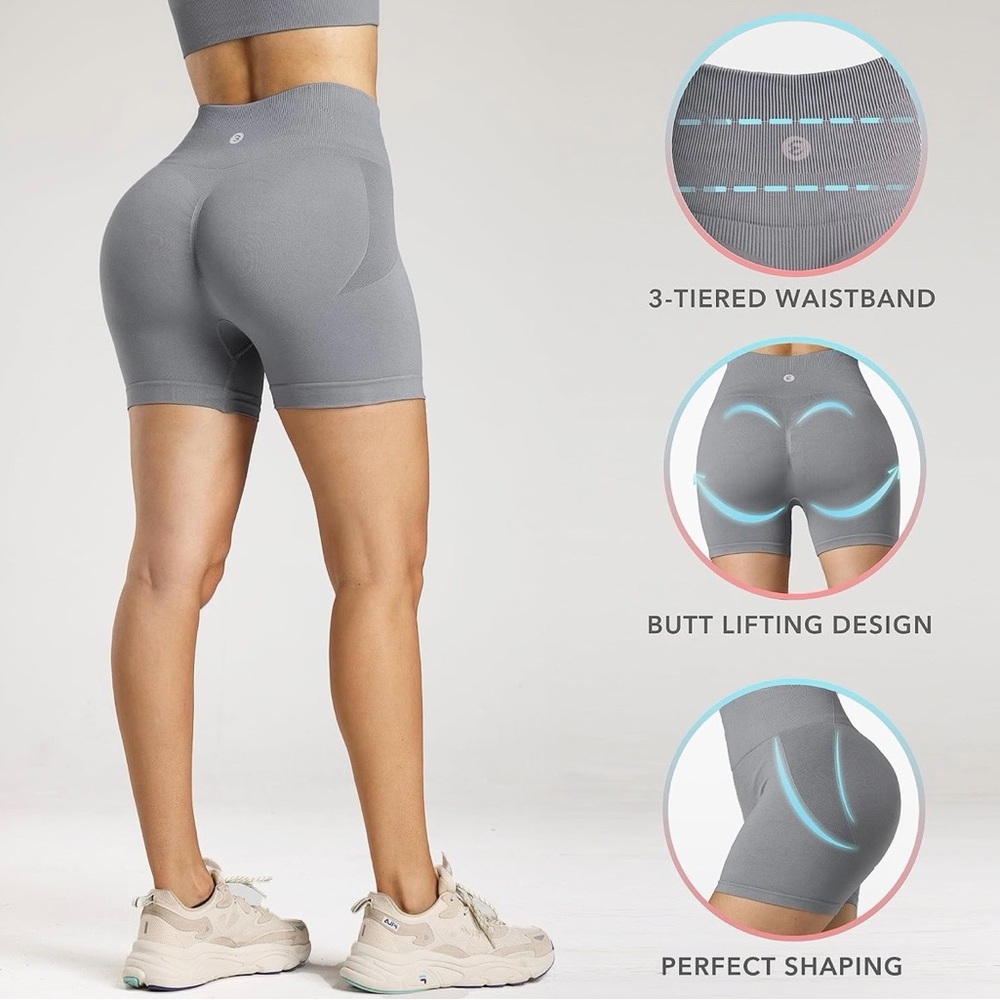 Evercute Seamless Workout Shorts – High Waisted Scrunch Butt Gym Yoga Shorts Set - Picture 6 of 8